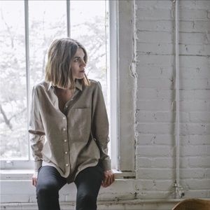 Tan-on-tan Striped Button-Up Long Sleeve Shirt - Tradlands “Jessica” in Fallow